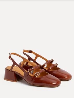 Sézane Paula Babies Sling-Back Block Heels in Dark Camel!  Size 8 / 39